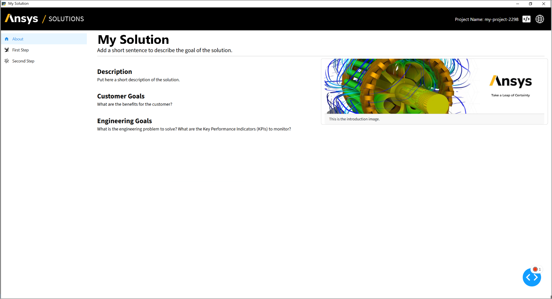 Solution opened in a desktop window