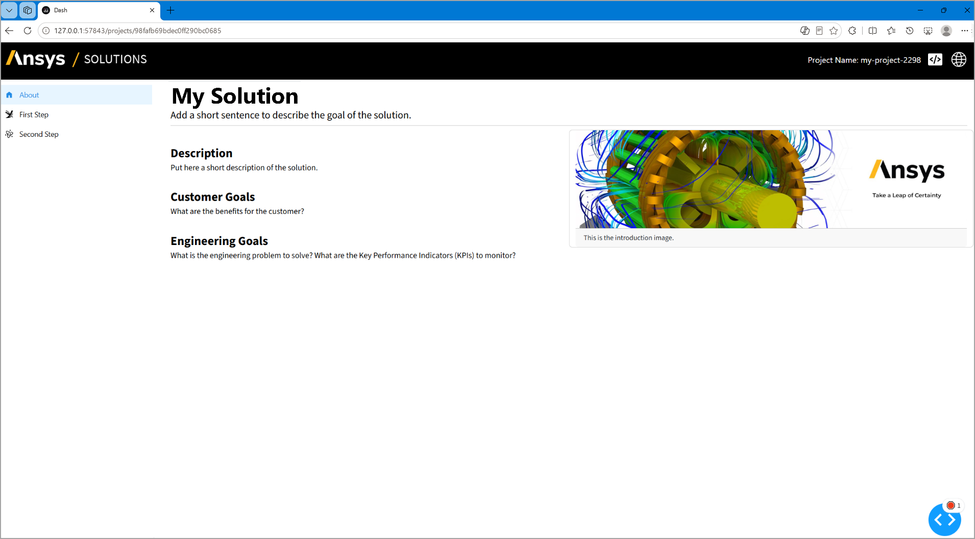 Solution opened in a browser window