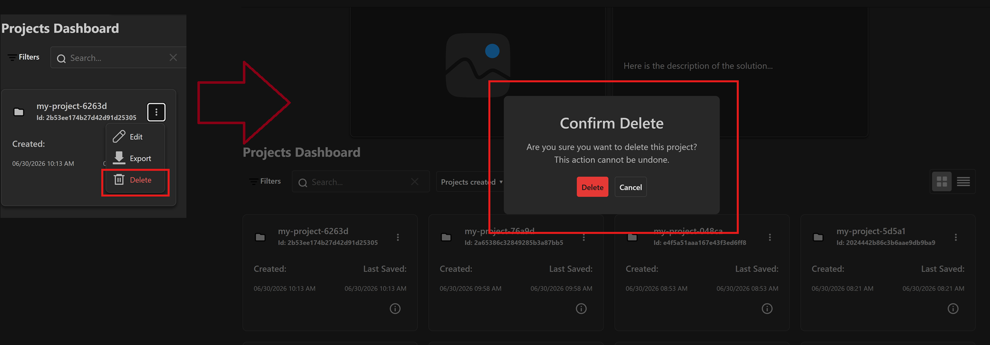 Delete project in SAF Portal