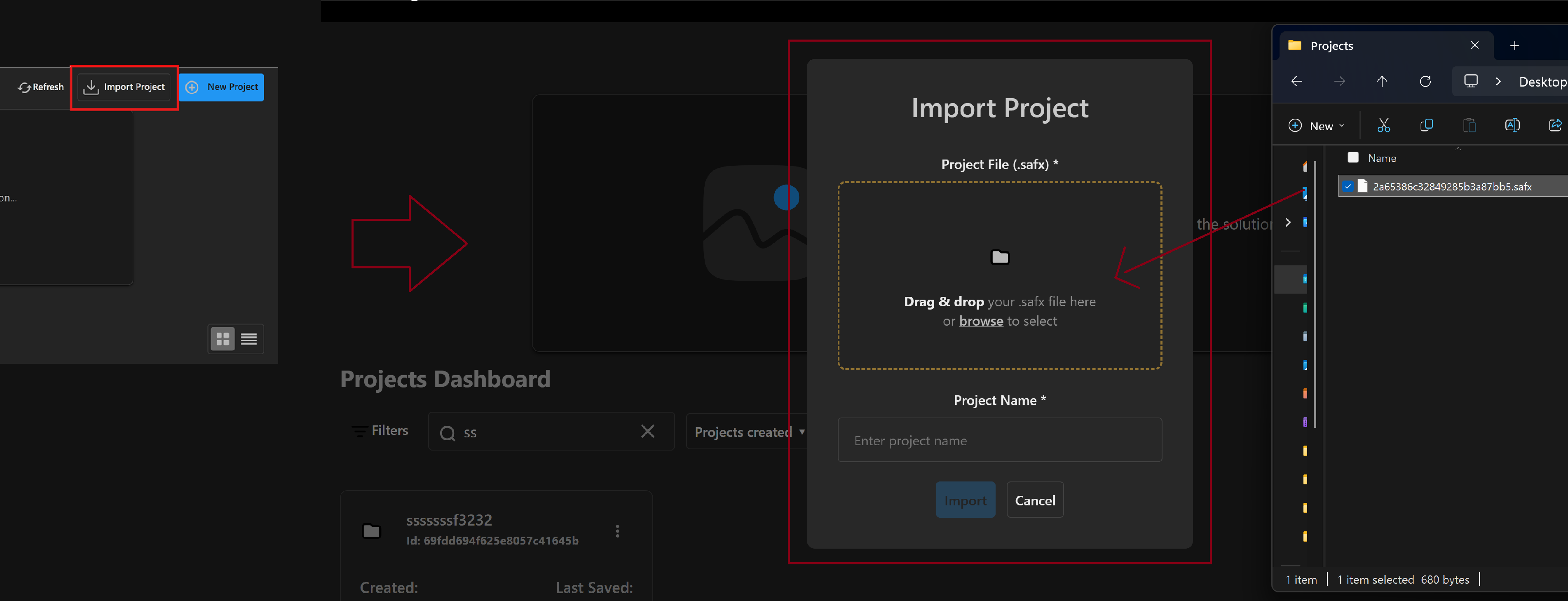 Import project in SAF Portal